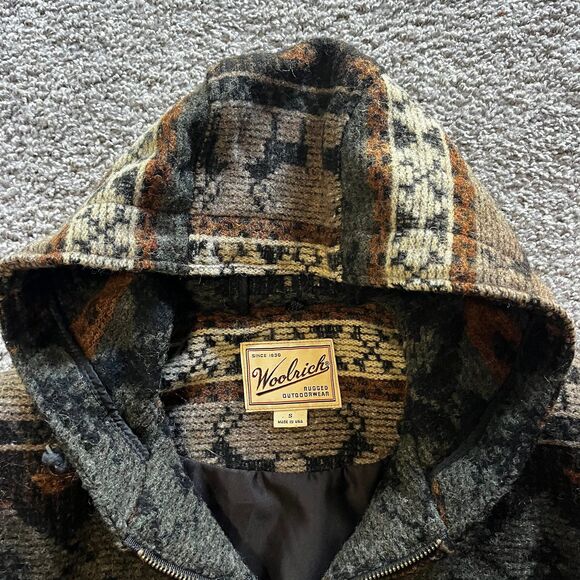 VTG 90s Woolrich Hooded Jacket Coat Elk Deer Trees Mountains Wool Winter S Brown - Picture 4 of 7